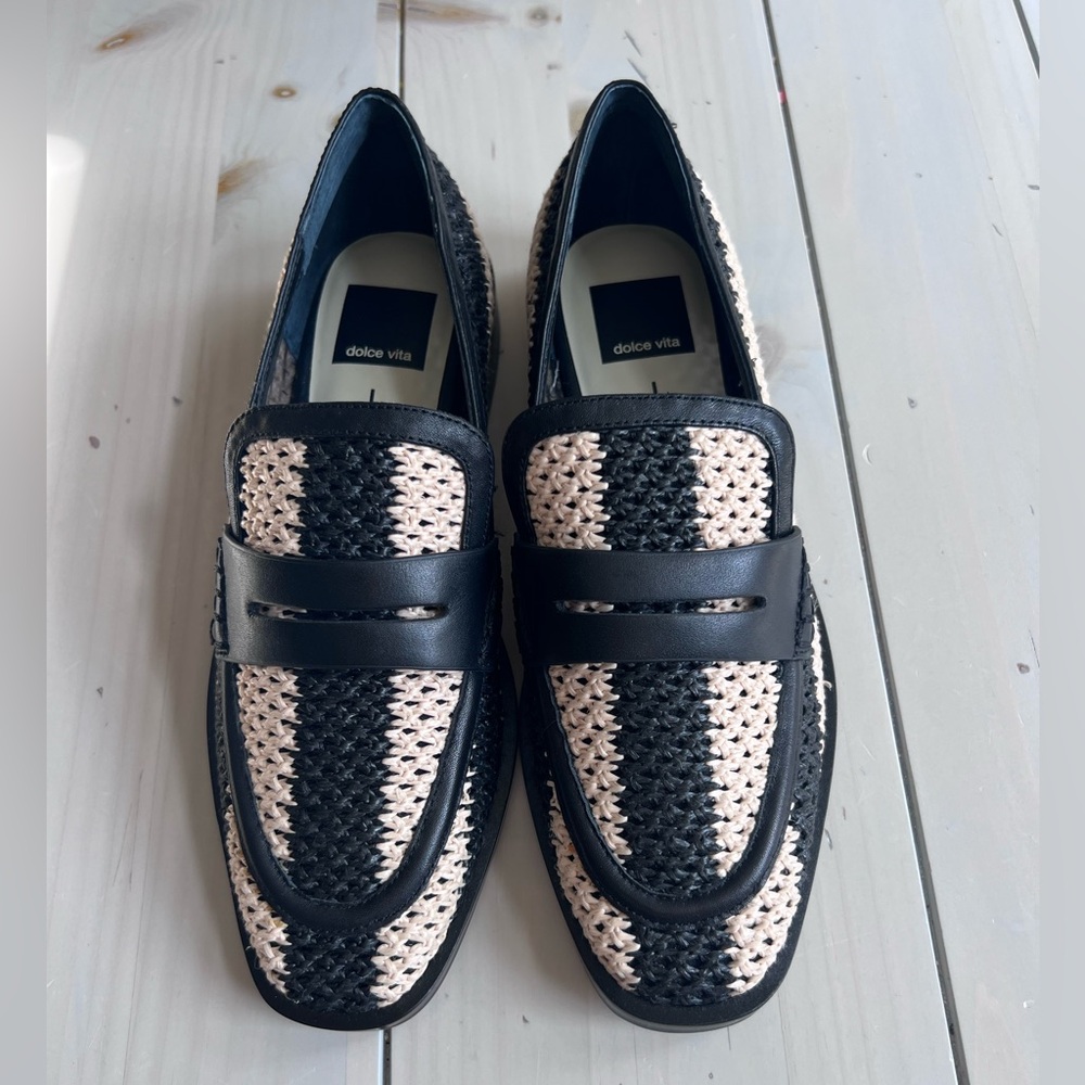New, Dolce Vita Halley Black and Cream Patterned Loafers